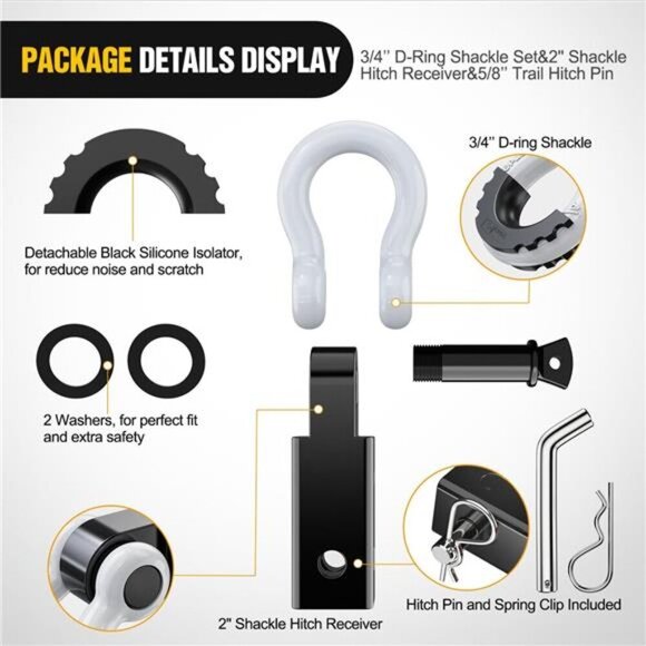 Shackle Hitch Receiver 2Inch 45000 LBs Breaking Strength 3/4" D Ring Shackle - Picture 4 of 7